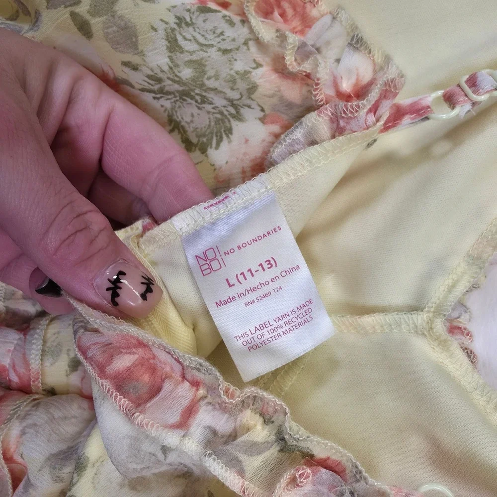 Nobo Dress Juniors L 11-13 Yellow Floral Babydoll Ruffle Cottagecore‎ Boho Midi